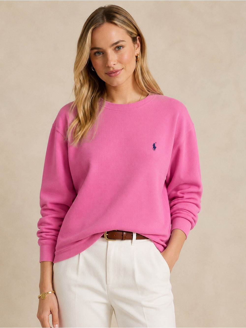 Ralph Lauren Pink Preppy Waffle Top